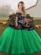 Custom Design Tulle Sleeveless Floor Length Sweet 16 Dress and Embroidery