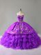 Pretty Purple 15th Birthday Dress Sweet 16 and Quinceanera with Embroidery and Ruffles Sweetheart Sleeveless Lace Up