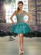 Best Teal Straps Neckline Beading Dress for Prom Sleeveless Lace Up