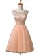 High Class Peach Zipper Prom Evening Gown Beading Sleeveless Mini Length