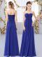 Royal Blue Chiffon Zipper Sweetheart Sleeveless Floor Length Quinceanera Court of Honor Dress Ruching