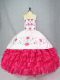 Unique Hot Pink Ball Gowns Embroidery and Ruffled Layers Sweet 16 Quinceanera Dress Lace Up Satin and Organza Sleeveless