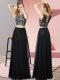 Fine Black Chiffon Backless Scoop Sleeveless Floor Length Evening Dress Beading