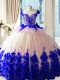 Scoop Sleeveless Satin and Organza Quinceanera Dresses Hand Made Flower Brush Train Zipper