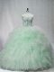 Beading and Ruffles 15 Quinceanera Dress Apple Green Lace Up Sleeveless Brush Train