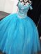 Tulle Straps Sleeveless Lace Up Beading Sweet 16 Dresses in Baby Blue