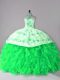 Lace Up 15 Quinceanera Dress Embroidery and Ruffles Sleeveless Court Train