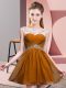 Scoop Sleeveless Mini Length Beading and Ruching Brown Chiffon