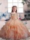 Floor Length Peach Girls Pageant Dresses Organza Sleeveless Beading and Ruffles
