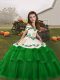 Fancy Green Ball Gowns Straps Sleeveless Tulle Floor Length Lace Up Embroidery and Ruffled Layers Pageant Dress for Girls