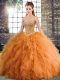 Dramatic Orange Sweetheart Lace Up Beading and Ruffles Quinceanera Dresses Sleeveless