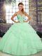 Best Selling Apple Green Lace Up Sweetheart Beading and Ruffled Layers Quince Ball Gowns Tulle Sleeveless Brush Train