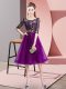 Purple Empire Scoop Half Sleeves Tulle Knee Length Lace Up Embroidery Quinceanera Court Dresses