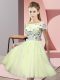 Clearance Yellow Short Sleeves Tulle Lace Up Quinceanera Dama Dress for Wedding Party
