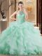 Adorable Apple Green Ball Gowns Beading and Ruffles Quinceanera Dresses Lace Up Organza Sleeveless