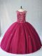 Best Selling Floor Length Burgundy Quinceanera Dress Scoop Sleeveless Lace Up