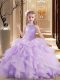 Custom Designed Tulle Sleeveless Floor Length Kids Pageant Dress and Beading and Ruffles