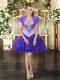 Vintage Mini Length Purple Organza Sleeveless Beading and Ruffles
