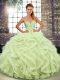 Yellow Green Lace Up Quince Ball Gowns Beading and Ruffles Sleeveless Floor Length