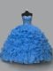 Blue Quince Ball Gowns Sweet 16 and Quinceanera with Beading and Ruffles Sweetheart Sleeveless Lace Up