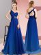 Great Blue Empire Beading Evening Dress Criss Cross Chiffon Sleeveless