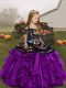 Sleeveless Organza Floor Length Lace Up Little Girls Pageant Dress in Eggplant Purple with Embroidery