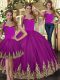 Sweet Fuchsia Sleeveless Embroidery Floor Length Ball Gown Prom Dress