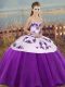 White And Purple Lace Up Sweetheart Embroidery and Bowknot Quinceanera Gowns Tulle Sleeveless
