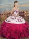 Sweet Sleeveless Embroidery and Ruffles and Bowknot Lace Up Quinceanera Gowns