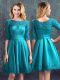 Flare Teal Half Sleeves Knee Length Lace Zipper Quinceanera Court of Honor Dress Flare Teal Half Sleeves Knee Length Lace Zipper Quinceanera Court of Honor Dress