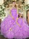 Top Selling Floor Length Lace Up Sweet 16 Quinceanera Dress Lilac for Military Ball and Sweet 16 and Quinceanera with Beading and Ruffles