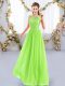 Popular Yellow Green Chiffon Zipper Scoop Sleeveless Floor Length Damas Dress Lace