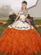 Orange Red Ball Gowns Off The Shoulder Sleeveless Organza Floor Length Lace Up Embroidery and Ruffles Vestidos de Quinceanera