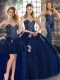 High Class Floor Length Three Pieces Sleeveless Navy Blue 15th Birthday Dress Lace Up