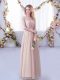 Floor Length Pink Quinceanera Court Dresses V-neck Half Sleeves Side Zipper