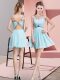 Stylish Light Blue Empire Chiffon Scoop Sleeveless Beading and Ruching Mini Length Backless Prom Dresses