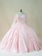 Superior Baby Pink Long Sleeves Satin and Tulle Lace Up Quinceanera Dresses for Sweet 16 and Quinceanera