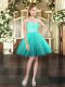 Charming Mini Length Ball Gowns Sleeveless Aqua Blue Prom Party Dress Lace Up