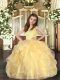 New Arrival Gold Ball Gowns Straps Sleeveless Organza Floor Length Lace Up Ruffles Little Girl Pageant Gowns