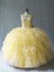 Pretty Ball Gowns Vestidos de Quinceanera Yellow Scoop Organza Sleeveless Floor Length Lace Up