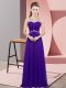 Stunning Floor Length Backless Prom Dress Purple for Prom and Party and Military Ball with Beading