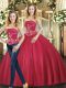 Pretty Strapless Sleeveless Vestidos de Quinceanera Floor Length Beading Red Tulle