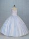 Vintage Floor Length Blue Quinceanera Gowns V-neck Sleeveless Side Zipper
