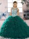 Scoop Sleeveless Lace Up Vestidos de Quinceanera Peacock Green Organza