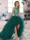 Fantastic Dark Green Homecoming Dress Prom and Party with Embroidery and Ruffles Scoop Sleeveless Lace Up
