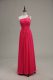 Most Popular Sleeveless Chiffon and Fabric With Rolling Flowers Floor Length Zipper Dress for Prom in Hot Pink with Beading and Ruching