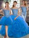 Blue Off The Shoulder Neckline Beading and Ruffles Quinceanera Dresses Sleeveless Lace Up