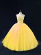 Lovely Floor Length Lace Up Quinceanera Dresses Gold for Sweet 16 and Quinceanera with Beading