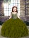 Olive Green Straps Neckline Beading and Ruffles Little Girls Pageant Dress Wholesale Sleeveless Lace Up