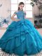 Beauteous Sleeveless Organza Floor Length Lace Up Quinceanera Dresses in Blue with Beading and Ruffled Layers